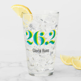 26.2 Marathon Running Bold Blauw Geel Tekst Glas