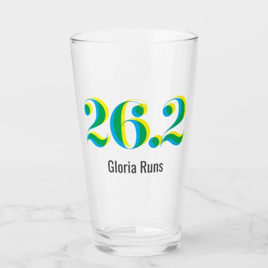 26.2 Marathon Running Bold Blauw Geel Tekst Glas (Voorkant)