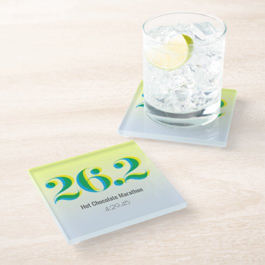26.2 Marathon Running Bold Blauw Geel Tekst Glazen Onderzetter (Schuin)