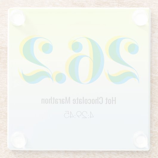 26.2 Marathon Running Bold Blauw Geel Tekst Glazen Onderzetter (Achterkant)