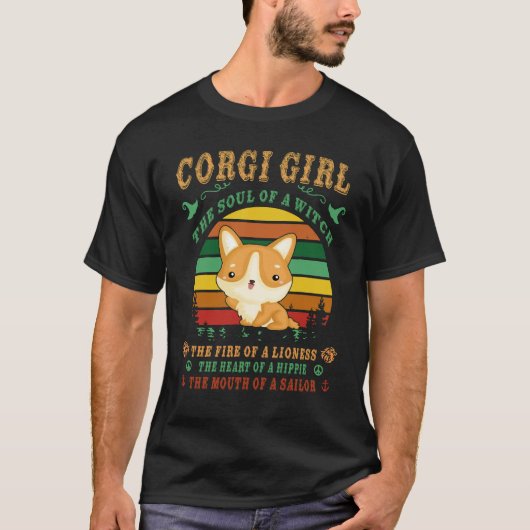 26 Corgi meisje heks leeuwin hippie zeeman T-shirt (Voorkant)