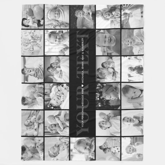 26-foto aangepaste tekst en bericht zwart-wit fleece deken (Voorkant)