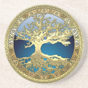 [26] Golden Celtic Tree of Life Zandsteen Onderzetter