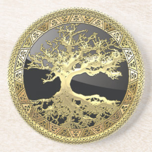 [26] Golden Celtic Tree of Life Zandsteen Onderzetter