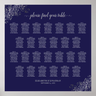 26 Grafiek Silver van de tafel-bruiloft op marineb Poster