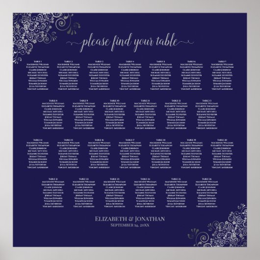 26 Grafiek Silver van de tafel-bruiloft op marineb Poster (Voorkant)