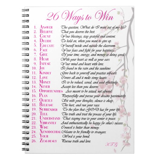 26 manieren om te winnen Journal - roze Notitieboek (Voorkant)