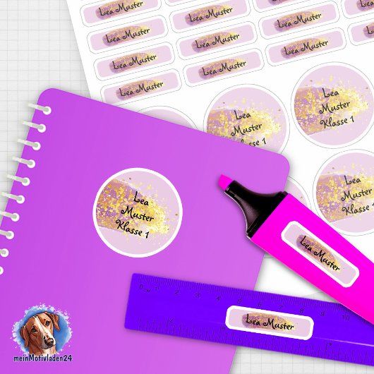 26 Namensaufkleber Pinselstrich Lila - Glitzer | Sticker