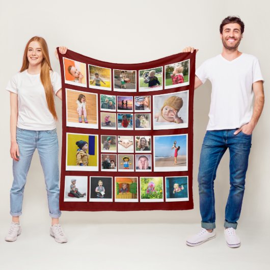 26 Photo Collage Sjabloon Modern Trendy Rood Fleece Deken (In situ)