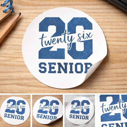 “26 Senior” Blauwe Typography Design Ronde Sticker