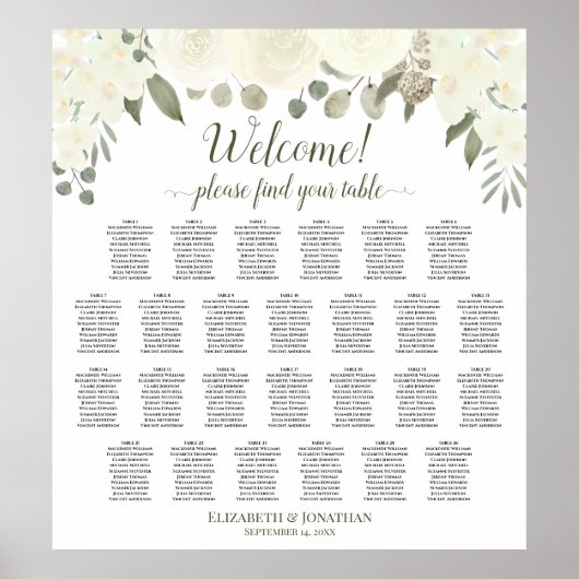 26 Tabel Ivoor wit rozen weddenschap Poster (Voorkant)