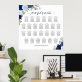26 Tafel blauwe Boho Rozen Wedding Seating Chart Poster (Thuiskantoor)