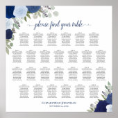 26 Tafel blauwe Boho Rozen Wedding Seating Chart Poster (Voorkant)