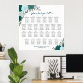 26 Tafel Blauwgroen Boho Rozen Bruiloft Zitkaarten Poster (Thuiskantoor)