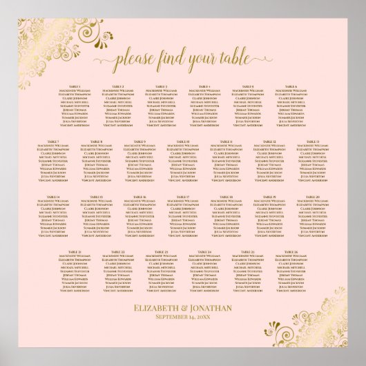 26 Tafel-bruiloft-zitje Blush Pink & Gold Poster (Voorkant)