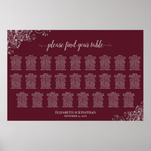 26 Tafel Bruiloftstoewijzingskaart Zilver op Borde Poster
