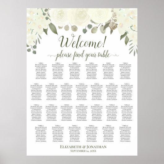 26 Tafel Ivoor Witte Rozen Trouw Zittijd Chart Poster (Voorkant)