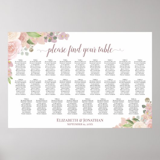 26 Tafel roze roze rozen weddenschappen Poster (Voorkant)