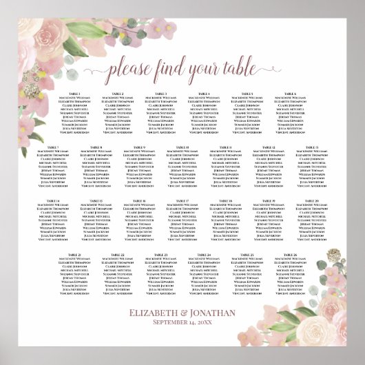 26 Tafel roze roze rozen weddenschappen Poster (Voorkant)