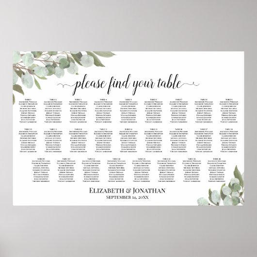 26 Tafel Rustieke Eucalyptus Trouwstoelindeling Poster (Voorkant)