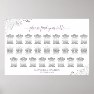 26 Tafel Stoelindeling Lavendel & Zilver op Wit Poster