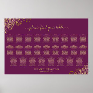 26 Tafel Trouw Stoelenindeling Magenta Plum & Goud Poster