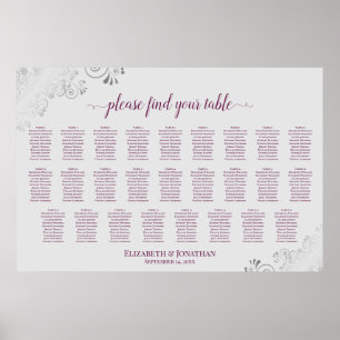 26 Tafel Trouw Stoelenindeling Magenta Plum & Grij Poster