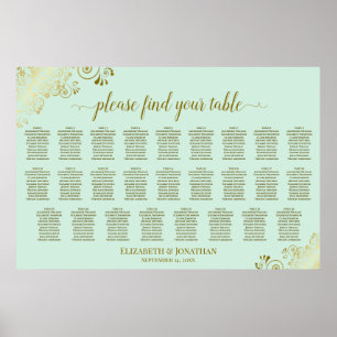 26 tafel trouwzaal stoelindeling mintgroen & goud poster