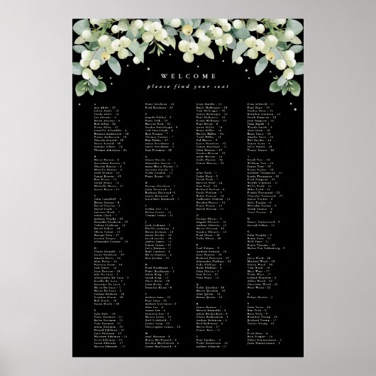 26 x 38" Alfabetische zitplaatskaart voor 250 pers Poster (Voorkant)