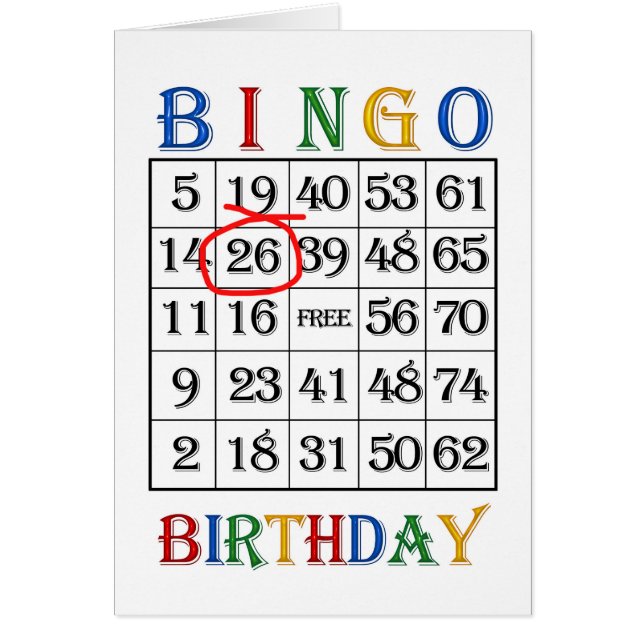 26e Birthday Bingo-kaart (Voorkant)