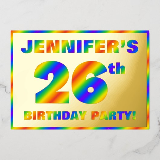 26e Birthday Party — Fun, regenboogspectrum "26" Folie Uitnodiging (Voorkant)