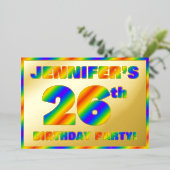 26e Birthday Party — Fun, regenboogspectrum "26" Folie Uitnodiging (Staand Voorkant)