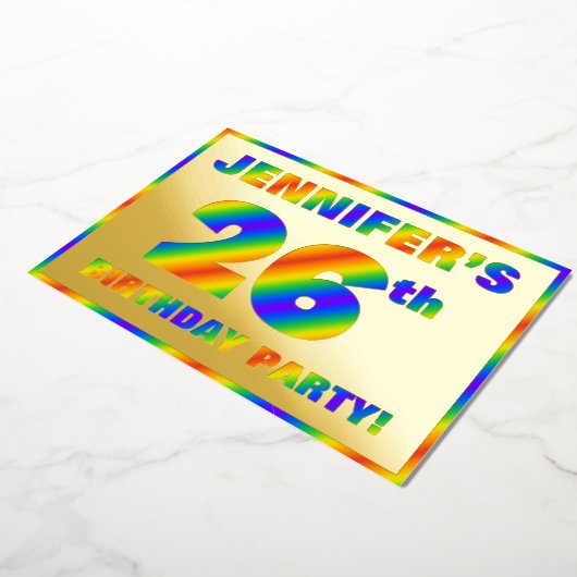 26e Birthday Party — Fun, regenboogspectrum "26" Folie Uitnodiging (Gedraaid)