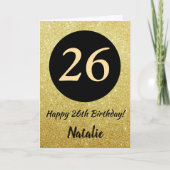 26e Happy Birthday Zwart en Goud Glitter Kaart (Voorkant)