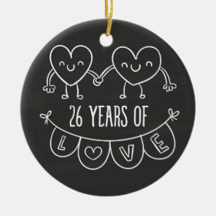 26e Jubileum Gift Chalk Hearts Keramisch Ornament