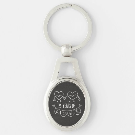 26e Jubileum Gift Chalk Hearts Sleutelhanger (Voorkant)
