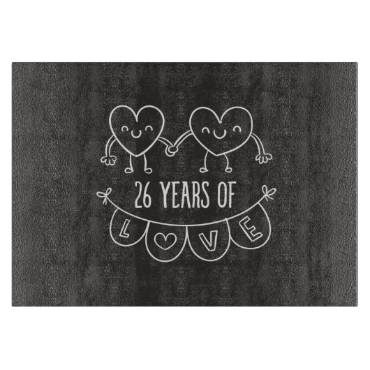 26e Jubileum Gift Chalk Hearts Snijplank (Voorkant)