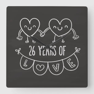 26e Jubileum Gift Chalk Hearts Vierkante Klok