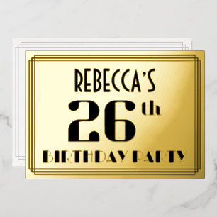 26e verjaardag: Art Deco Kijk "26" en naam Folie Uitnodiging