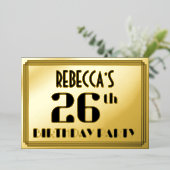 26e verjaardag: Art Deco Kijk "26" en naam Folie Uitnodiging (Staand Voorkant)