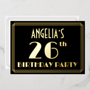 26e verjaardag: Art Deco Kijk "26", met naam Folie Uitnodiging
