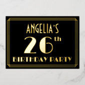 26e verjaardag: Art Deco Kijk "26", met naam Folie Uitnodiging (Voorkant)