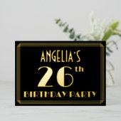26e verjaardag: Art Deco Kijk "26", met naam Folie Uitnodiging (Staand Voorkant)
