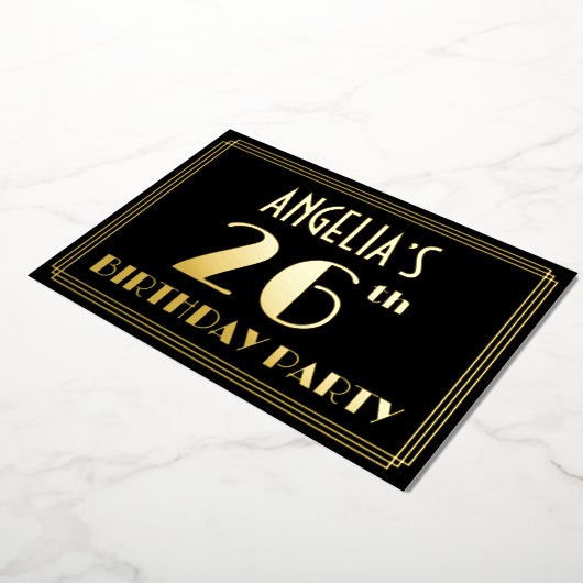 26e verjaardag: Art Deco Kijk "26", met naam Folie Uitnodiging (Gedraaid)