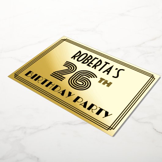 26e verjaardag — Art Deco Style "26" en naam Folie Uitnodiging (Gedraaid)