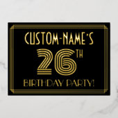26e verjaardag — Art Deco Style "26" + Naam Folie Uitnodiging (Voorkant)