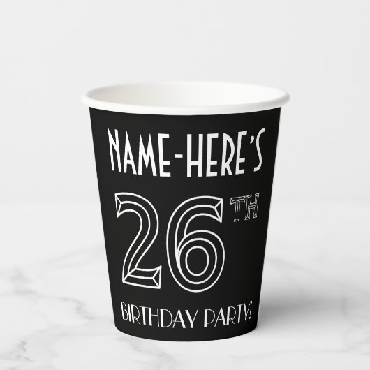 26e verjaardag: Art Deco Style + aangepaste naam Papieren Bekers (Achterkant)