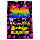 26e verjaardag: Beeldende hartenpatronen, regenboo Medium Cadeauzakje (Voorkant)