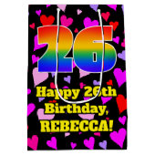 26e verjaardag: Beeldende hartenpatronen, regenboo Medium Cadeauzakje (Achterkant)