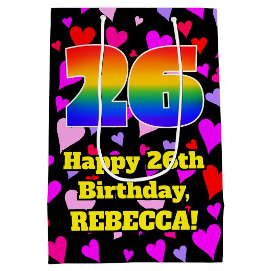 26e verjaardag: Beeldende hartenpatronen, regenboo Medium Cadeauzakje (Achterkant)